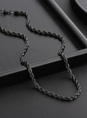 项链男潮高级感百搭简约嘻哈小众黑色麻花链素链配饰锁骨链女饰品