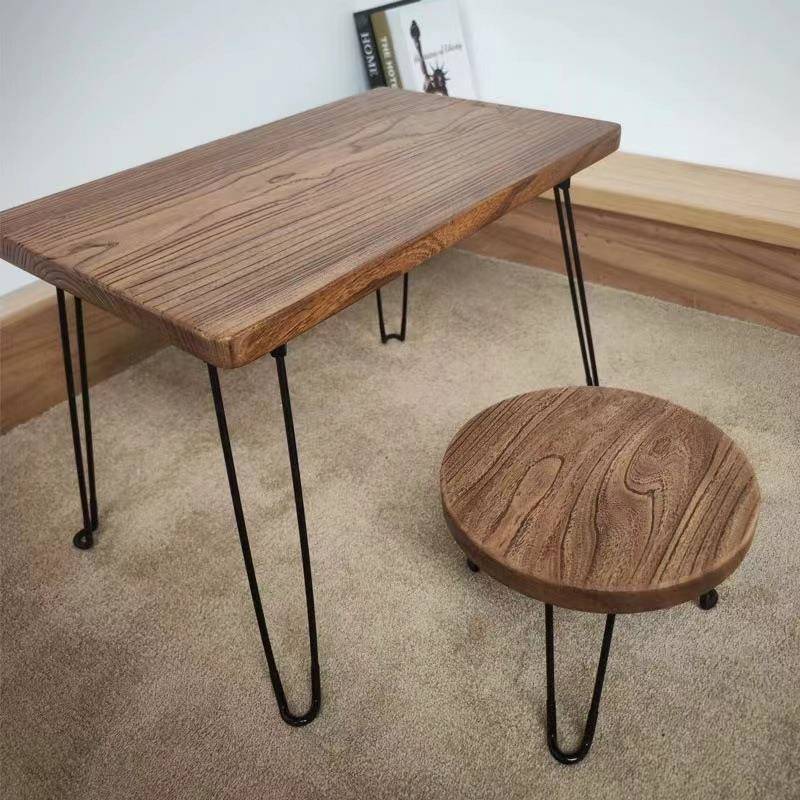 老榆木门板桌吧台桌子家用小型简约书桌铁腿旧木板茶桌