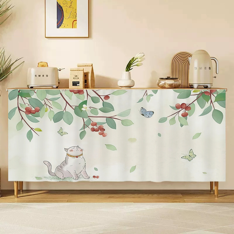 柜子无门遮挡帘免打孔厨房橱柜遮丑布帘子杂物鞋柜置物架防尘拉帘