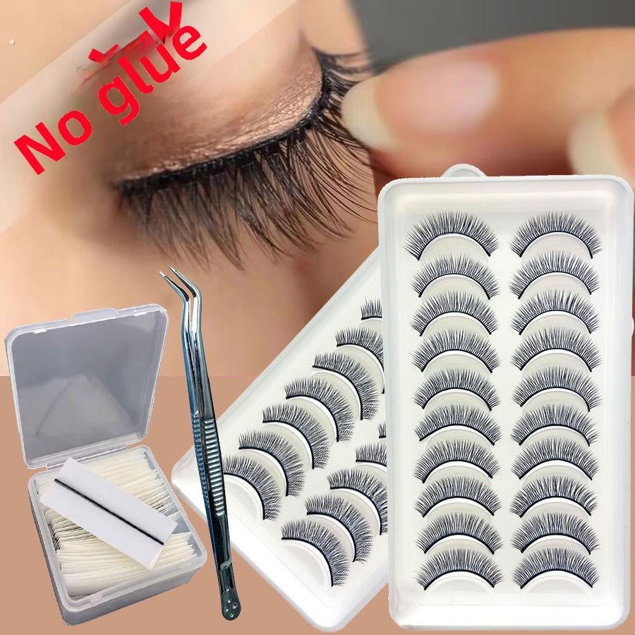 免胶水10对装假睫毛送自粘胶条3秒速戴卸妆便捷可重覆使用一片式