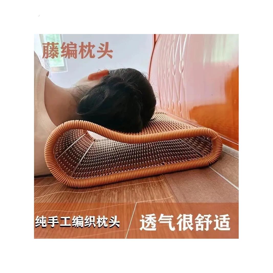 夏凉枕头护颈椎枕头偏硬透气护颈PE藤枕可水洗镂空手工编织助眠
