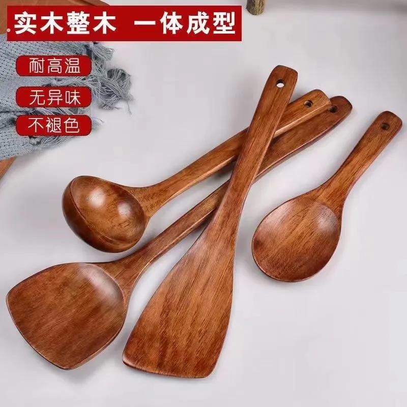 精选柯木长柄木锅铲木勺饭铲斜铲炒菜铲子耐高温家用不粘不伤锅用