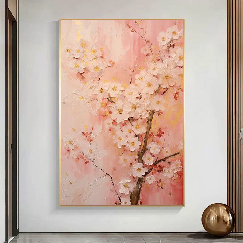 温馨梅花桃花朵瓣装饰画客厅高级立体肌理感餐厅玄关卧室摆画挂画