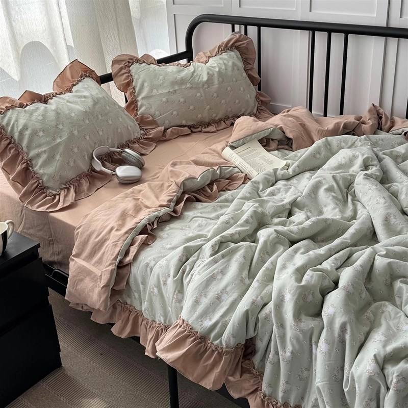 法式公主风双层纱水洗棉夏凉被四件套花边款夏季空调被单双人薄被