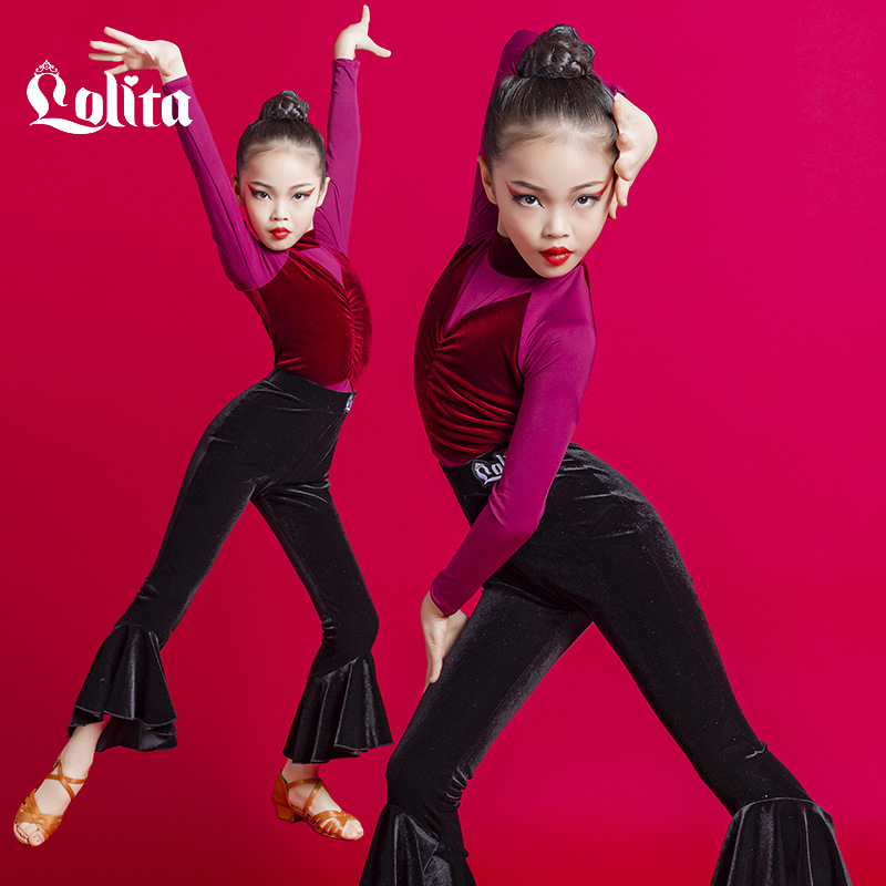 洛利塔冬季新款拉丁舞服套装长袖拉丁裤练习练功服表演演出服女童