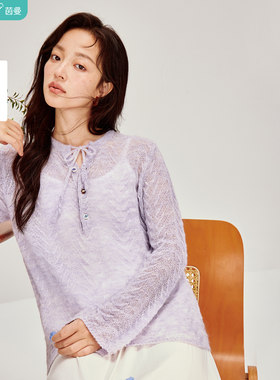茵曼法式含羊毛纹理抽绳毛衣2026春季女装新款温柔风宽松针织衫