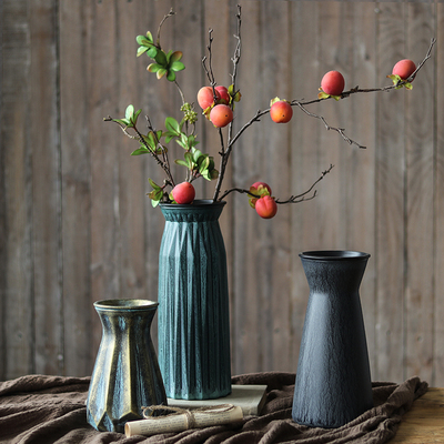 中式文艺仿古摆件 瓷器怀旧做旧陶罐陶瓷插干花 插花复古花瓶粗陶