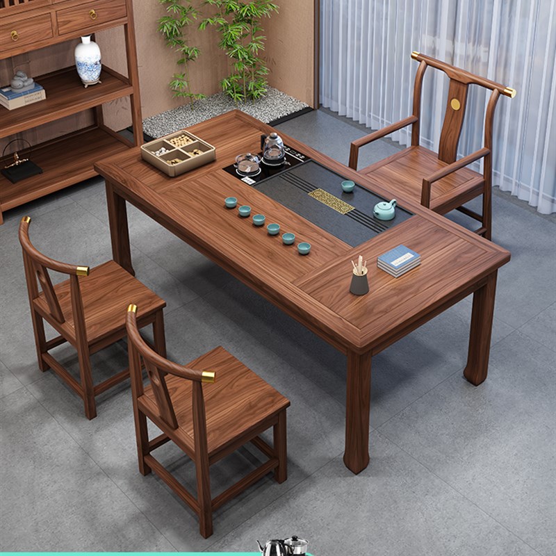 阳台喝茶桌椅组合一桌五椅胡桃木功夫茶几客厅家用小型实木泡茶台