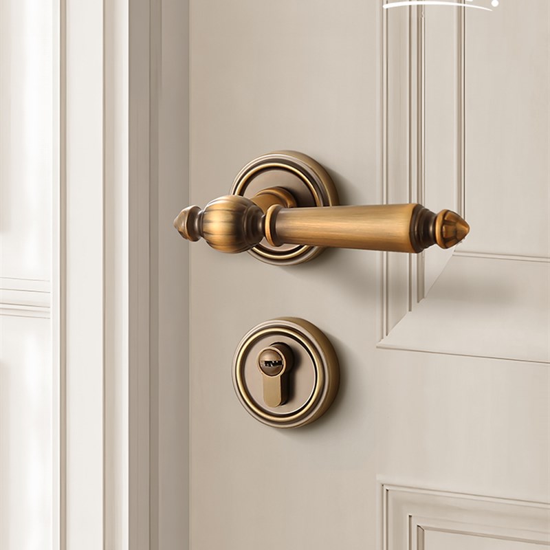 Atp黄青铜室内卧室门锁古董风格家用分离磁性沉默法国覆古门把手