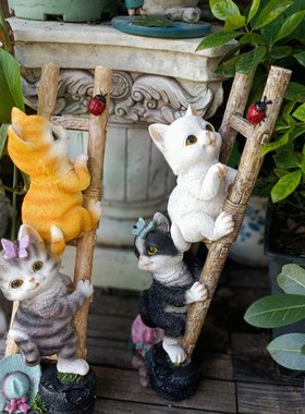 猫爬楼梯趣味摆件多肉花盆架装饰动物民宿别墅庭院阳台布景幼儿园