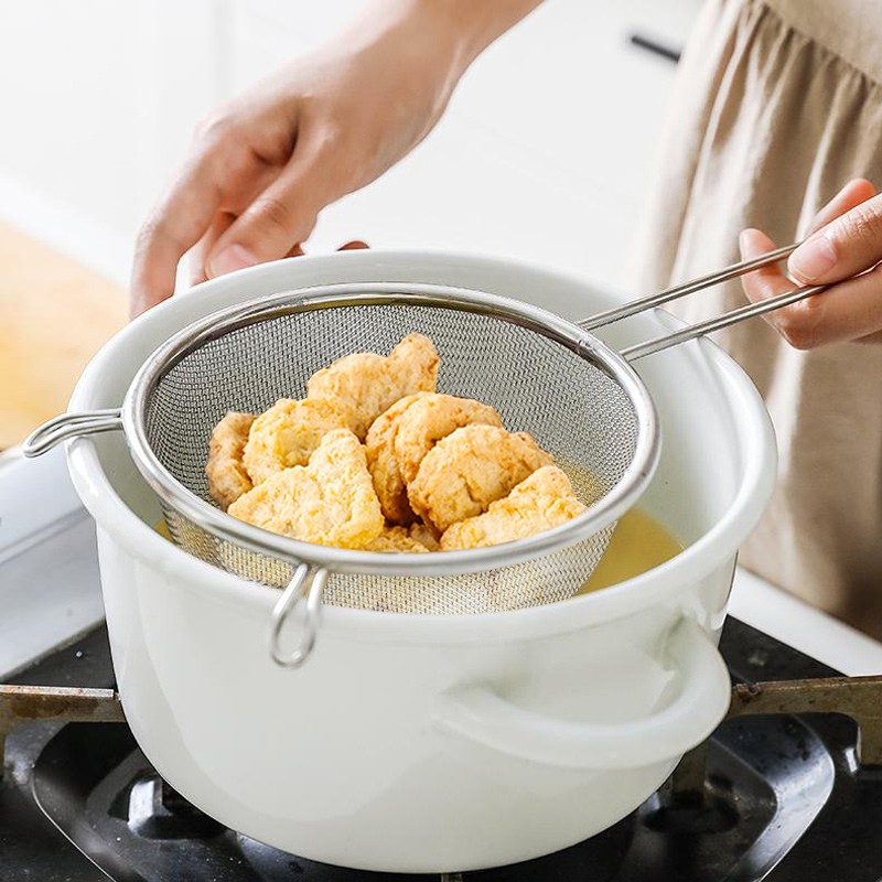 肆月 不锈钢漏勺 厨师专用油炸滤网捞密漏网筛勺过滤器双耳勺子