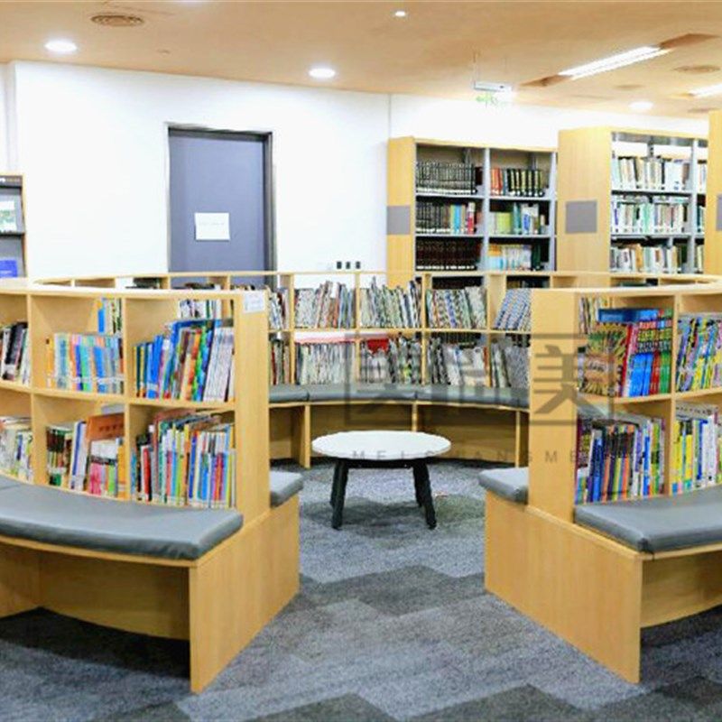 新款定制学校图书馆圆形坐凳书架早教培训大厅休息区环形圆凳书柜