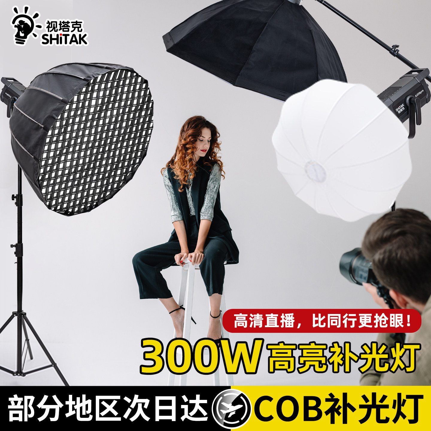 视塔克300W专业直播补光灯主播专用拍摄打光灯LED高清摄影灯棚