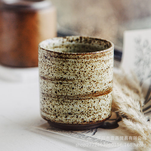 高级感餐厅180ml咖啡杯粗陶杯日式复古釉下彩茶杯水杯香薰蜡烛杯