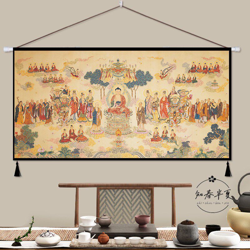 大尺寸佛缘唐卡挂画挂毯壁毯布画客厅卧室玄关背景创意墙装饰走廊