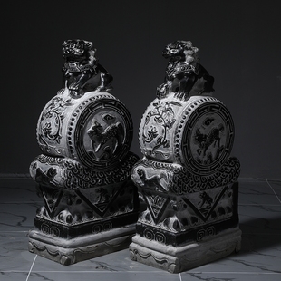 仿古石雕青石门墩一对石狮子抱鼓石大门口装饰摆饰石鼓麒麟石墩子