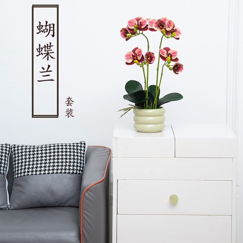 手感蝴蝶兰仿真花盆栽摆件客厅玄关餐桌茶几乔迁假花装饰花艺摆设