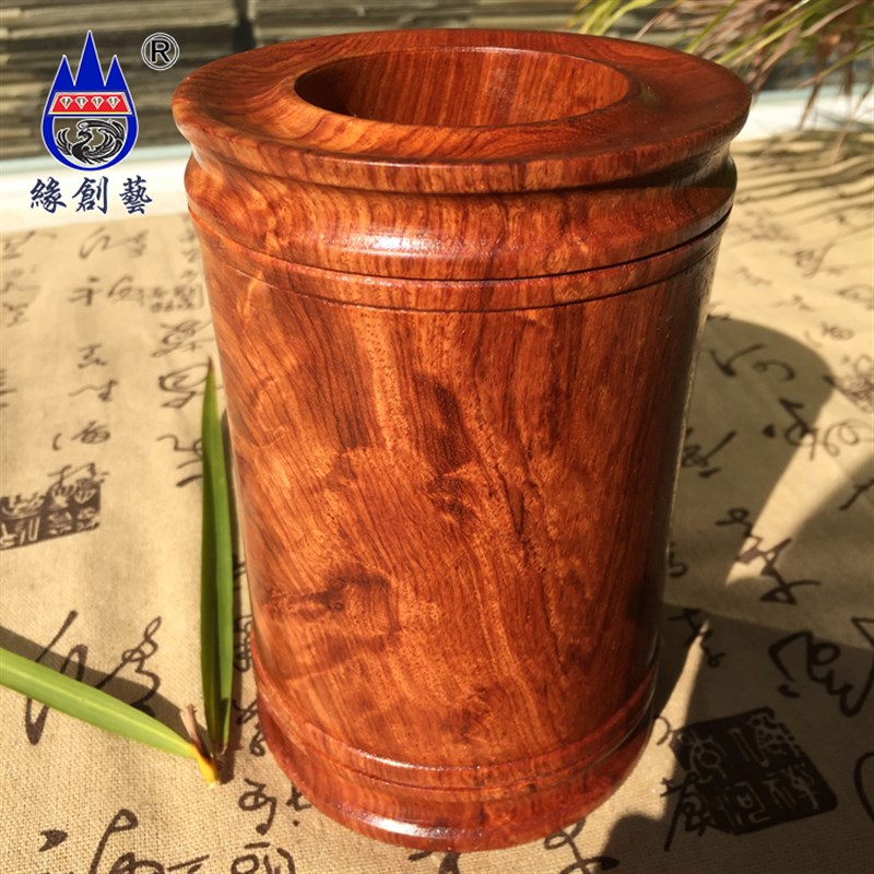 红木笔筒缅甸花梨实木质笔插一物一图多功能收纳罐整木料摆件笔盒