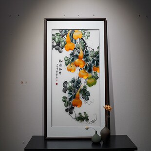 饰画纯手工苏绣大师作品新中式 福禄临门葫芦入户玄关软装 镜框挂画