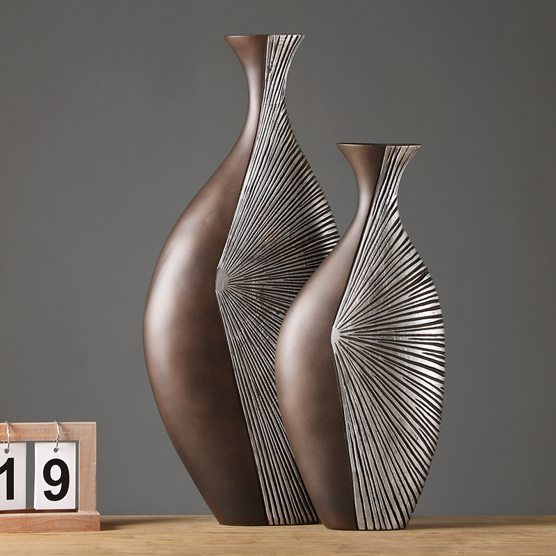 银色大花瓶插花客厅电视柜玄关酒柜简约现代轻奢高档家居装饰摆件