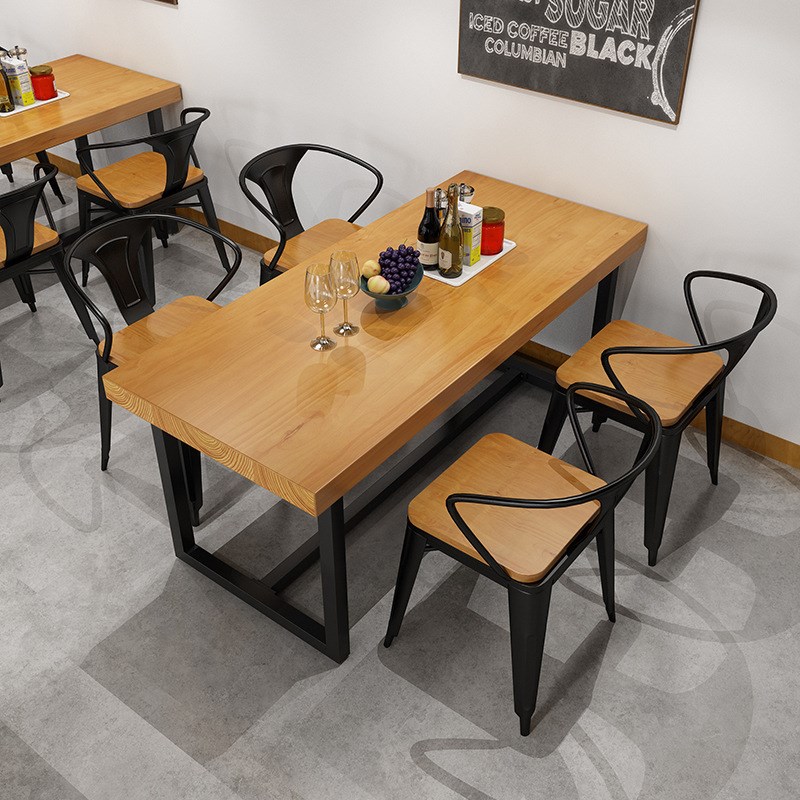 烧烤店实木桌子长方形商用酒店餐厅餐桌椅组合食堂员工吃饭桌简约