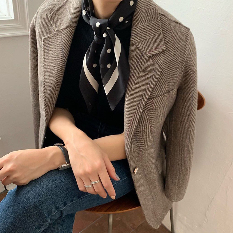 小溜家2021秋季韩版百搭赫本波点围巾小领巾空姐OL小丝巾小方巾女