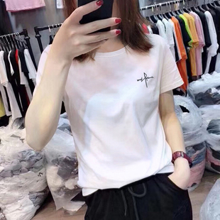 遮肚显瘦白色上衣 正肩t恤女短袖 圆领纯棉欧洲站新款 夏季 宽松大码