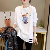 上衣春秋季 中长款 遮屁股打底衫 配鲨鱼裤 大码 宽松内搭纯棉白t恤女
