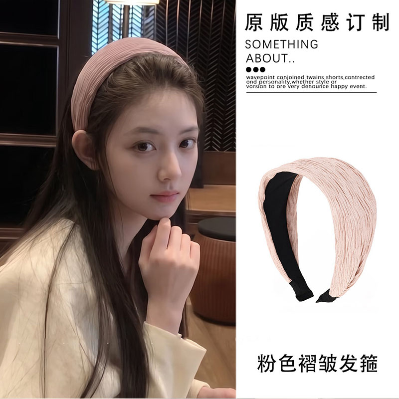温柔粉色褶皱发箍新款