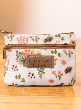 双层小巧可爱拉链零钱包硬币包拉链小口红包布艺印花女士小包