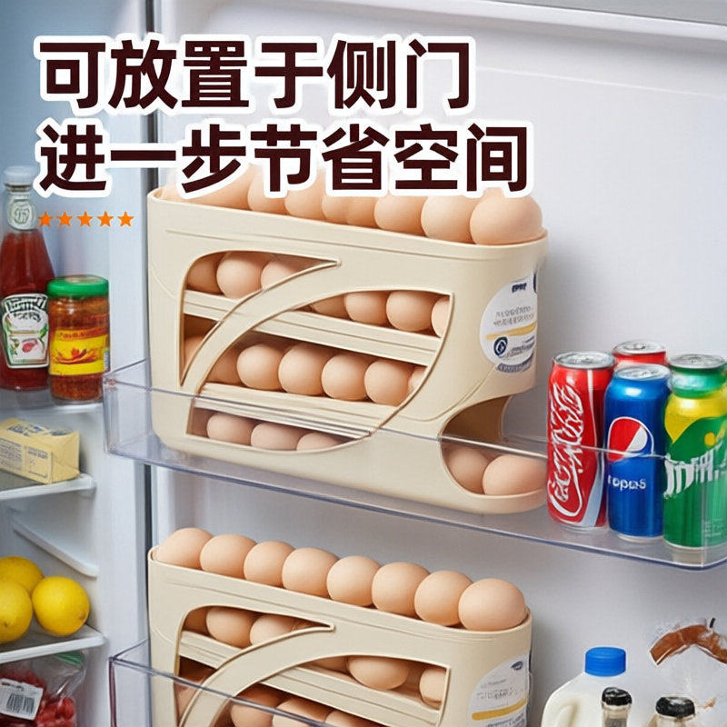 滚动鸡蛋收纳盒厨房多层斜口自动滚蛋器冰箱侧冰柜门专用保鲜盒