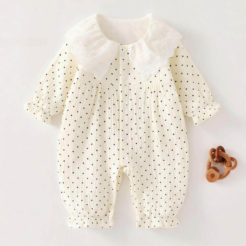 双层 纱布纯棉婴儿连体衣春秋女宝宝哈衣爬服洋气公主风外出服