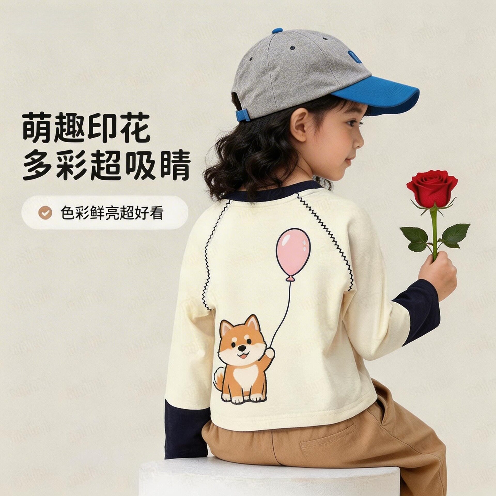 长袖T恤秋季新款爱心狗女童套头打底外穿长袖童装女童秋装t恤长袖