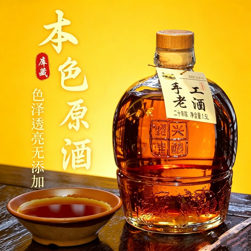 吴越手工黄酒花雕王绍兴产半甜型传统黄酒纯粮酿造黄酒1.5L/瓶