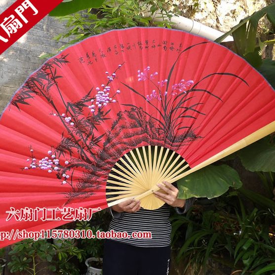 大挂扇工艺扇客厅装饰扇壁挂扇子影楼道具婚庆摄影绢布大折梅扇兰