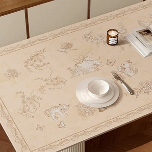 复古轻奢少女皮革餐桌垫轻奢长方形防水茶几桌面高级感台布垫 法式