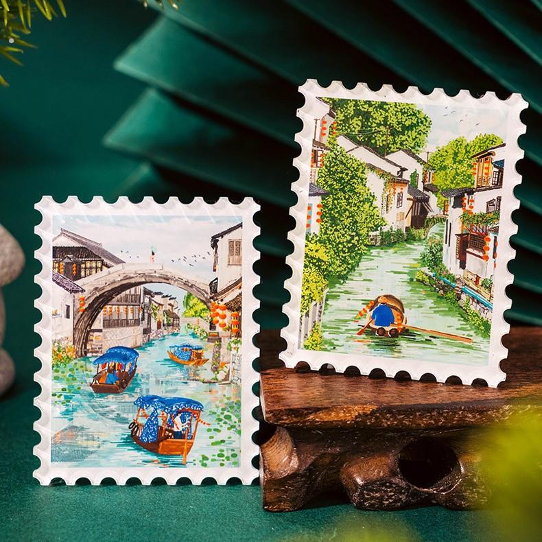 古镇旅游纪念品邮票亚克力冰箱贴装饰画江西婺源南浔古镇礼品店