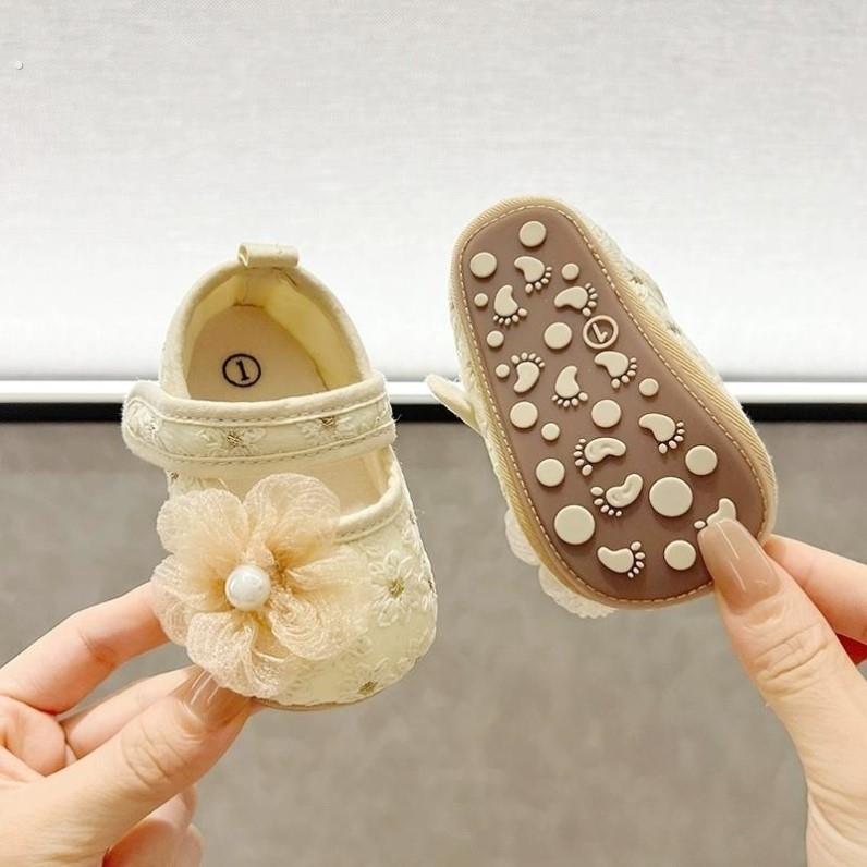 25年新款婴儿宝宝蕾丝花朵公主鞋0-1岁学步新生儿百天周岁不掉鞋