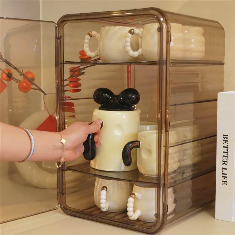杯架柜家用多层桌面茶杯架防尘塑料置物架化妆品收纳盒模型展示柜