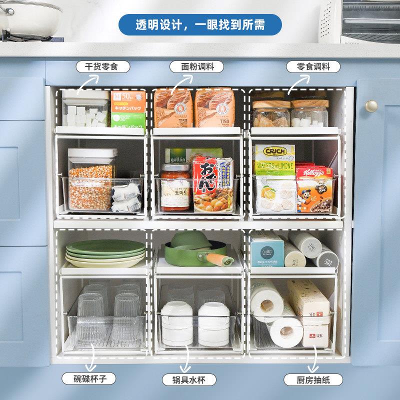 厨房下水槽抽拉式置物架橱柜内透明抽屉收纳盒浴室清洁用品储物筐