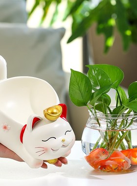 治愈解压招财猫水培小型鱼缸客厅家居办公室工位桌面装饰摆件礼物