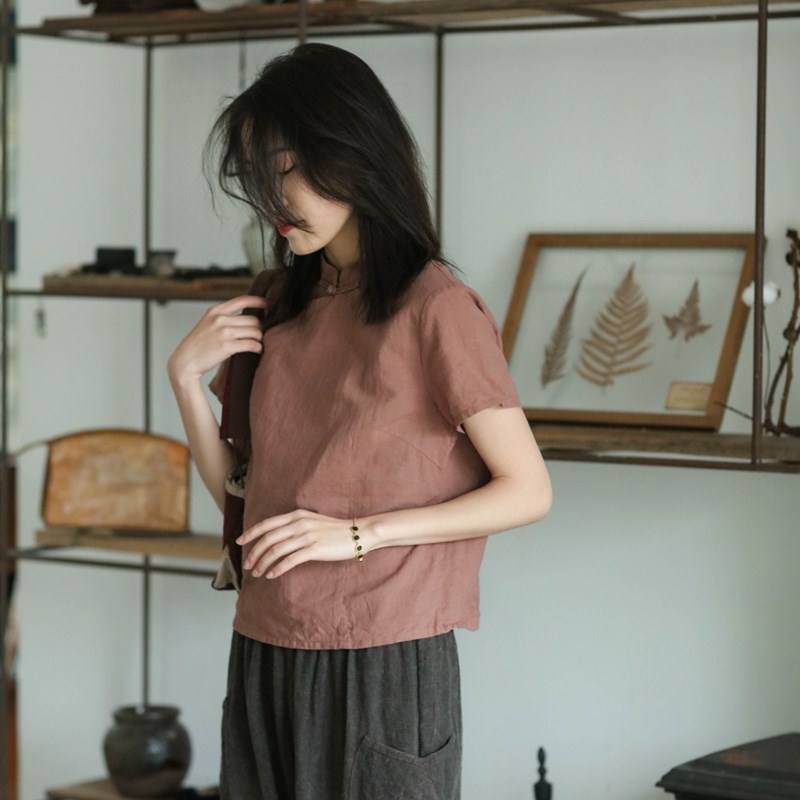 大拙。不撞衫的设计师款立领斜襟短袖衬衫60812包邮