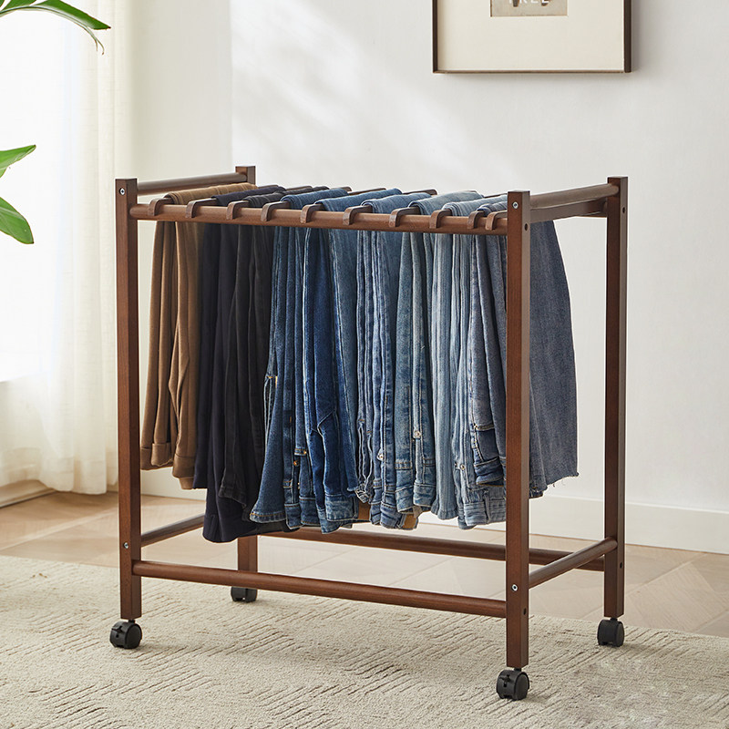 北欧风格实木落地裤架收纳层架卧室可移动裤子架简约无痕挂衣架裤