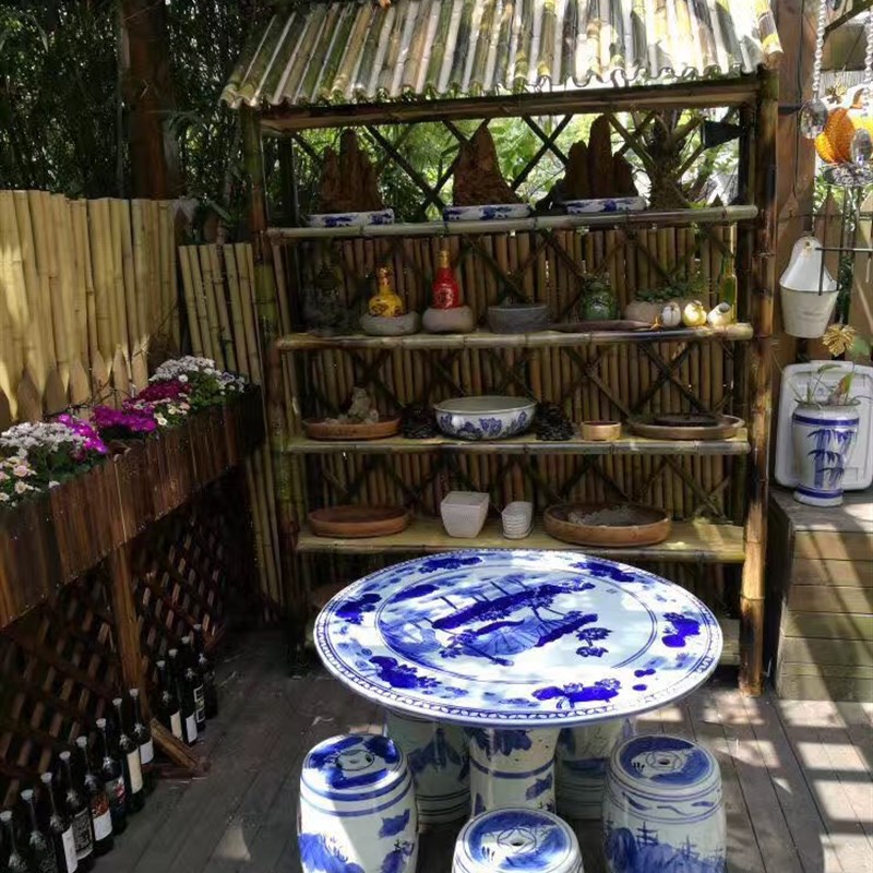 竹货架竹制品农家乐土特产货架竹架饰品展示架带屋顶复古架子饭店