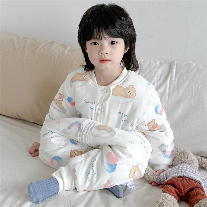 睡袋婴儿秋冬款宝宝睡觉防踢被儿童冬季加厚防寒连身睡衣按扣裆部