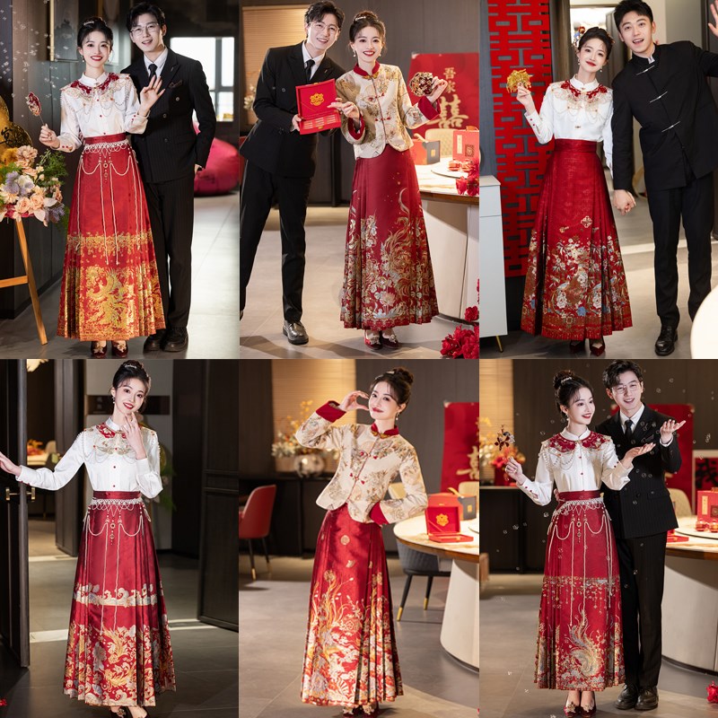 红色订婚马面裙婚服套装结婚敬酒服新娘回门服小个子新中式汉服女