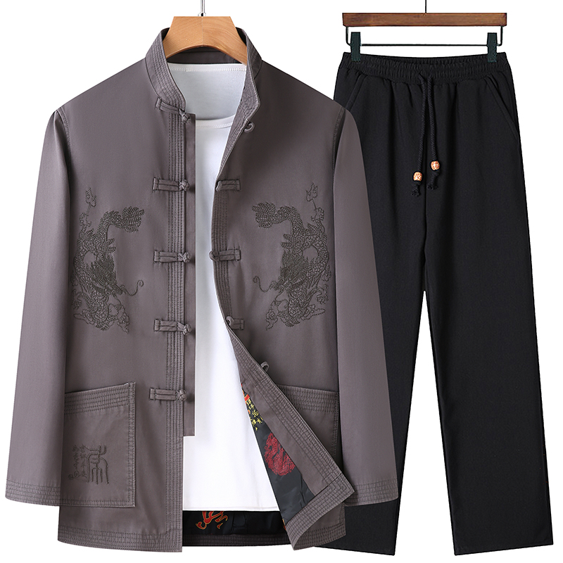 中老年唐装男春秋装外套装老人男60岁爸爸70爷爷80大寿星喜宴礼服