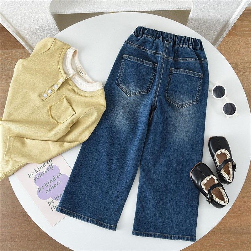 洋气童装春秋款儿童女童弹力直筒牛仔裤 宝宝中大童宽松蝴蝶裤子,童装/婴儿装/亲子装,儿童牛仔裤,淘宝优惠券,粉丝福利购,淘宝优惠卷