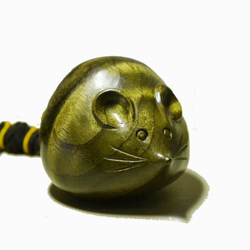 阴沉木金丝楠木雕老鼠耗子汽车钥匙扣挂件项链挂坠手把件十二生肖