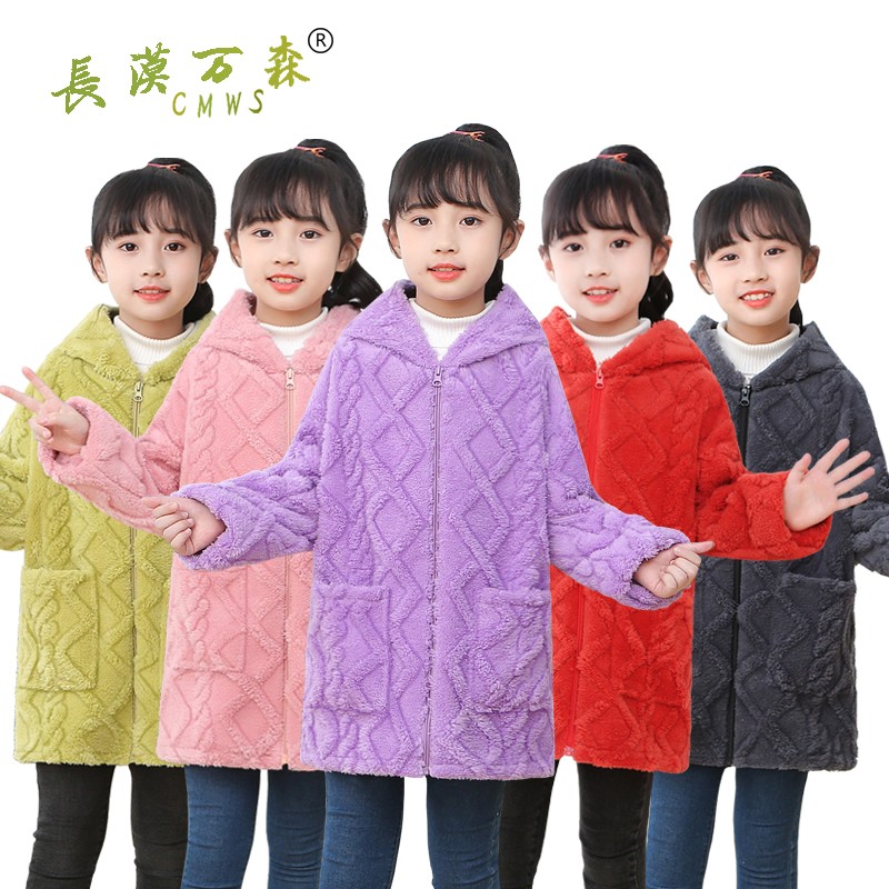 儿童冬季罩衣女童加绒加厚洋气反穿衣幼儿园宝宝吃饭防脏围裙护衣